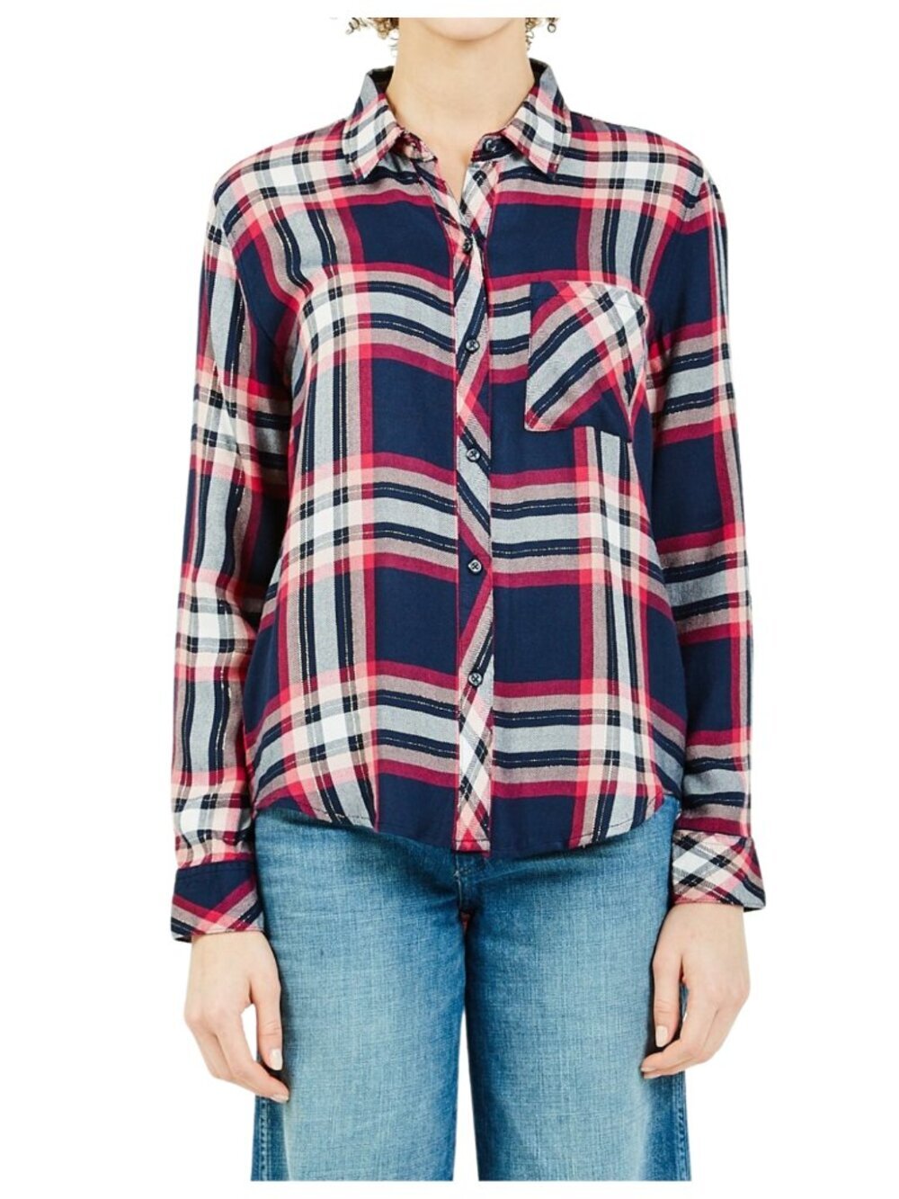 Rails Hunter Fuchsia Pink Navy Metallic Plaid Button Down Shirt Size S - Picture 5 of 8